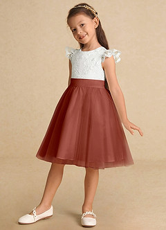 Azazie Vetty Flower Girl Dresses Ivory Auburn A-Line Lace Tulle Dress image3