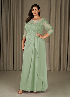Azazie Calanthe Kleider für die Brautmutter A-Linie Schaufel Chiffon Kleid Staubiger Salbeigrün image6