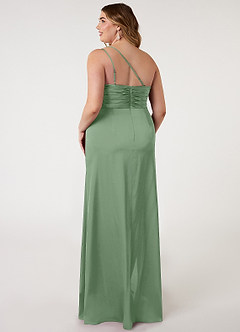 Azazie Eren Bridesmaid Dresses Matcha Mermaid One Shoulder Stretch Satin Dress image7