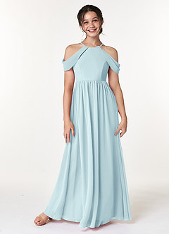 Azazie Seneca Junior Sea Glass A-Line Off the Shoulder Chiffon Dress image1