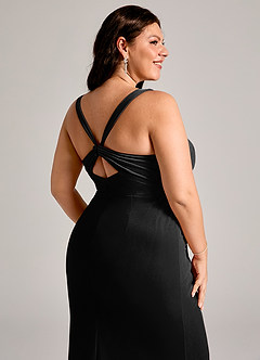 Azazie Mero 신부 들러리 드레스 인어 주름진 벨벳 바닥 길이 드레스 image10