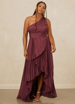 Christian Siriano Bridal for Azazie 1008 Bridesmaid Dresses Merlot A-Line One Shoulder Stretch Satin Dress image9