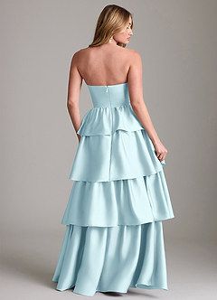 Azazie Faye Robes de demoiselle d'honneur Robe Trapèze en Satin extensible Drapé Bleu Nuage image2