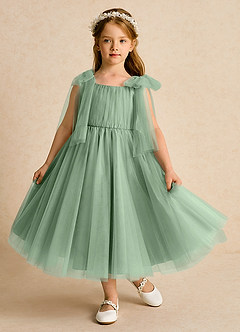Azazie Dori Flower Girl Dresses Matcha A-Line Ruched Tulle Dress image2