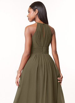 Azazie Bonnie Bridesmaid Dresses Willow Green A-Line Keyhole Ruched Chiffon Dress image4