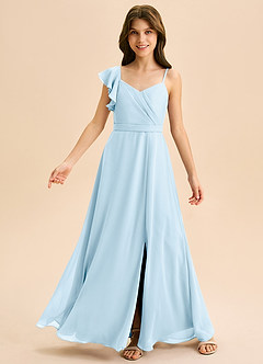 Azazie Kelsea Junior Abito A-Line in Chiffon Increspato Azzurro image6