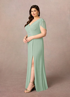 Azazie Marianne Abiti per la Madre della Sposa Abito Tubino in Chiffon con Scollo a V a Pieghe Agave image8