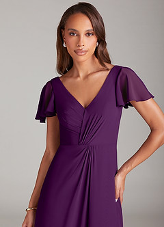 Azazie Soren Bridesmaid Dresses Grape A-Line Ruched Chiffon Dress image6