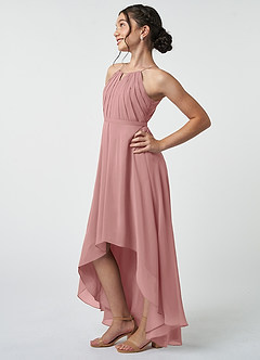 Azazie Oaklynn Junior A-Linie Plissee Chiffon Kleid Altrosa image4