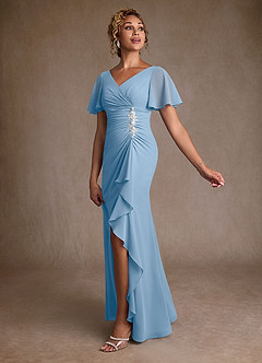 Azazie Suffolk Abiti per la Madre della Sposa Abito A-Line in Chiffon Plissettato Azzurro Polvere image2