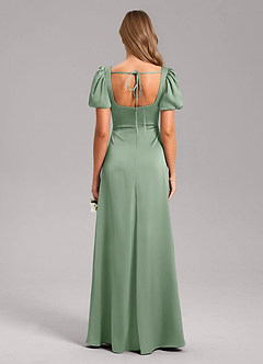 Azazie Fyona Brautjungfernkleider A-Linie Plissee Stretch-Satin Kleid Matcha image2