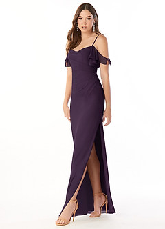 Azazie Emeralda Bridesmaid Dresses Plum Sheath Off the Shoulder Chiffon Dress image1