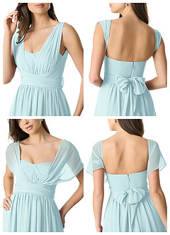 Azazie Olani Bridesmaid Dresses Sea Glass A-Line Off the Shoulder Chiffon Convertible Dress image9