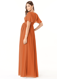 Azazie Verna Maternity Bridesmaid Dresses A-Line V-Neck Ruched Chiffon Floor-Length Dress image4