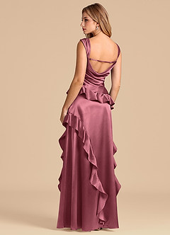 Azazie Sloane Robes de demoiselle d'honneur Robe Trapèze en Satiné métallisé Encolure en Forme de Cœur Rose Du Désert image2