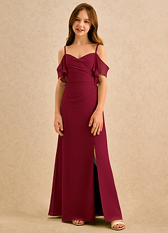 Azazie Pippy Girls Formal Robe Demoiselle D'honneur Fillette Robe Trapèze en Mousseline de soie Encolure en Forme de Cœur Bourgogne image3
