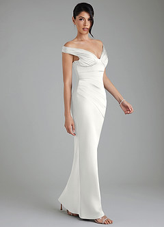 Azazie Stella Robes de demoiselle d'honneur Robe Fourreau Convertible en Satin extensible Corset Blanc image4