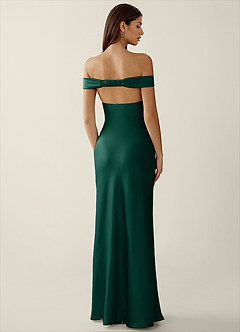 Gwendonme Emerald Green Satin Crystal Linen Prom Dress image2
