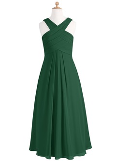 Azazie Kaleigh Junior Dark Green A-Line Pleated Chiffon Dress image6
