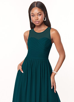 Azazie Nina Brautjungfernkleider A-Linie Plissee Chiffon Kleid Kiefer image5