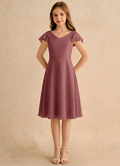 Azazie Narin Girls Formal Blomsterpigekjoler A-Line med ærmer Chiffon Knælængde Kjole image5