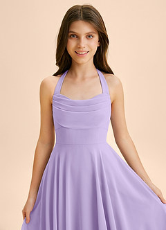 Azazie Kady Junior Abito A-Line in Chiffon Scollo a Cuore Lilla image6