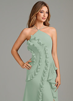 Azazie Yelena Bridesmaid Dresses Agave A-Line Ruched Chiffon Dress image7