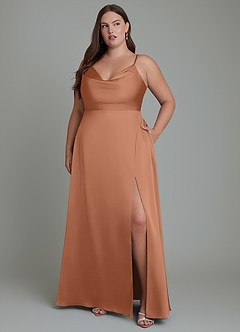 Azazie Sarella Brautjungfernkleider A-Linie Plissee Stretch-Satin Kleid Bronzer image10