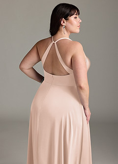 Azazie Davis Bridesmaid Dresses Blushing Pink A-Line Pleated Stretch Satin Dress image12