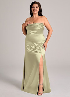 Azazie Saige Bridesmaid Dresses Moss Green Sheath Off the Shoulder Metallic Satin Convertible Dress image12