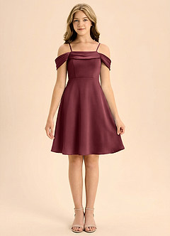 Azazie Anselie Junior Linia A Pofałdowany Satyna elastyczna Mini Młodsza druhna Sukienka image3