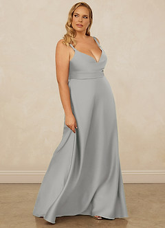 Christian Siriano Bridal for Azazie 1001 Robes de demoiselle d'honneur Robe Trapèze en Satin extensible Encolure en Forme de Cœur Argent image14