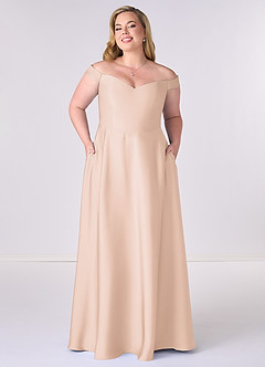 Barbie ♥ Azazie Bridesmaid Dresses Blushing Pink A-Line Off the Shoulder Stretch Satin Convertible Dress image6
