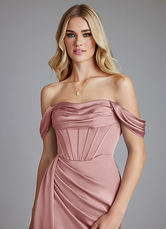 Azazie Amyra Vestidos de damas de honor Vestido de Rosa Polvorienta de Satén Elástico de Corte Sirena Convertible con Vestidos sin tirantes image4