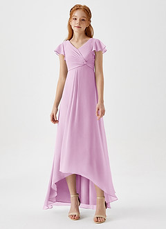 Azazie Breanne Junior Candy Pink A-Line Chiffon Dress image4