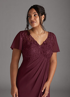 Azazie Holga Mother of the Bride Dresses Cabernet A-Line V-Neck Lace Chiffon Dress image5