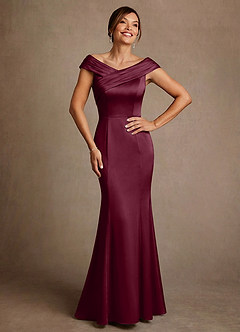 Azazie Aberdeen vestidos de madre de la novia Vestido de Mora de Satén Elástico de Corte Recto con Plisado image1
