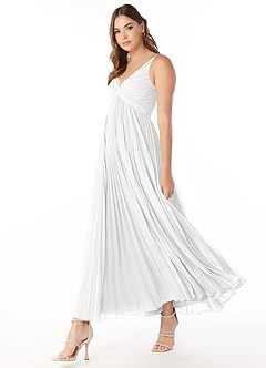 Azazie Raychelle Robes de demoiselle d'honneur Robe Trapèze en Mousseline de soie Col en V Blanc image4