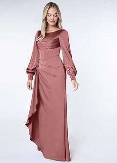 Azazie Raye At-home Try On Dresses Agave Mermaid Long Sleeve Stretch Satin Dress image3