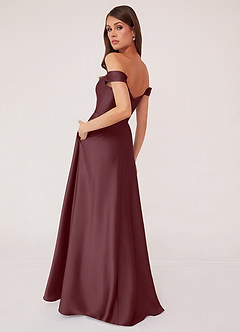 Barbie ♥ Azazie Robes de demoiselle d'honneur Robe Trapèze Convertible en Satin extensible Épaule décolletée Sangria image3