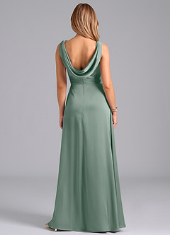 Azazie Karina At-home Try On Dresses Desert Rose A-Line Pleated Stretch Satin Dress image6