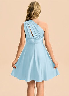 Azazie Charlize Junior Sky Blue A-Line Pleated Stretch Satin Dress image2