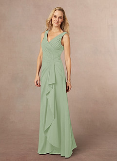 Azazie Evy Abiti per la Madre della Sposa Abito A-Line in Chiffon Elasticizzato Plissettato Verde Salvia image2