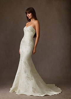 Azazie Nita Abiti da Sposa Abito Sirena in Jacquard Floreale Senza Cinturino Crema image10