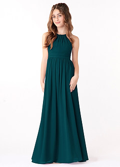 Azazie Jaylah Junior Pine A-Line Ruched Chiffon Dress image2