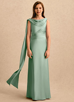 Azazie Sanah Girls Formal Flower Girl Klänningar Klänning A-Line i Stretch Satin Plisserad image4