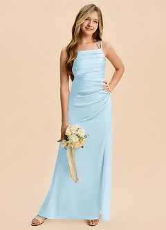 Azazie Nova Junior Sky Blue Sheath Pleated Stretch Satin Dress image5