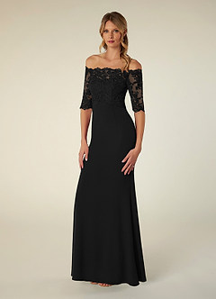 Azazie Jette Mother of the Bride Dresses Black Mermaid Off the Shoulder Lace Dress image3