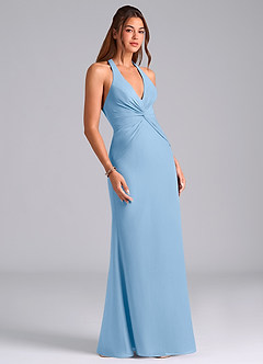 Azazie Valerie Vestidos de damas de honor Vestido de Azul Pálido de Gasa de Corte Sirena con Plisado image3