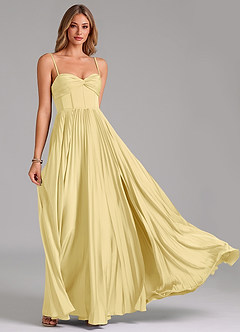 Azazie Tyla Bridesmaid Dresses Lemon Sorbet A-Line Sweetheart Neckline Stretch Satin Dress image5